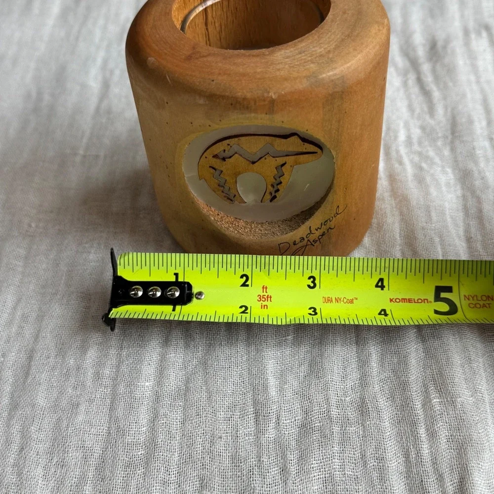 Handmade Wooden Candle Holder Native American Bear Motif Deadwood‎ Aspen
